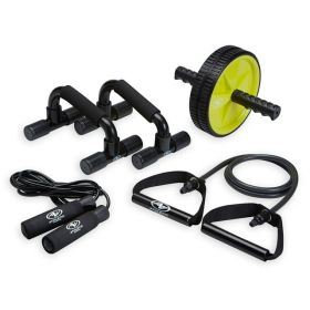 Athletic Works Home Gym Kit With Resistance Tube, Ab Wheel, Jump Rope, And Push-Up Bars, Full-Body Workout Equipment Set